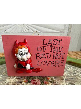 VIntage 1975 Wood Plaque Wallace Berrie  Devil "Last of the Red Hot Lovers"